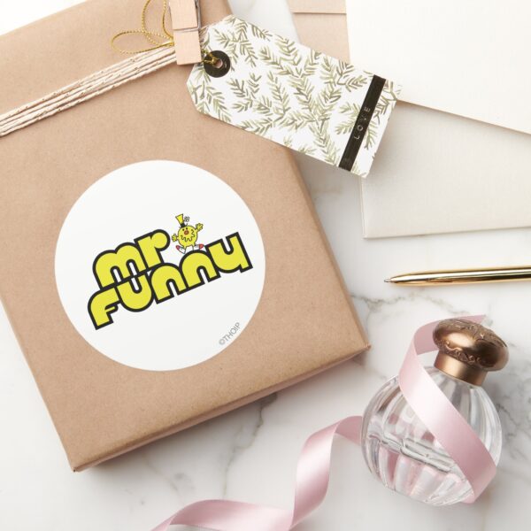 Mr. Funny Yellow Lettering Classic Round Sticker