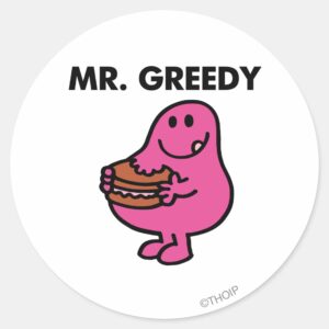 Mr. Greedy Eating Cake Classic Round Sticker