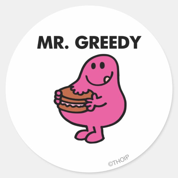 Mr. Greedy Eating Cake Classic Round Sticker