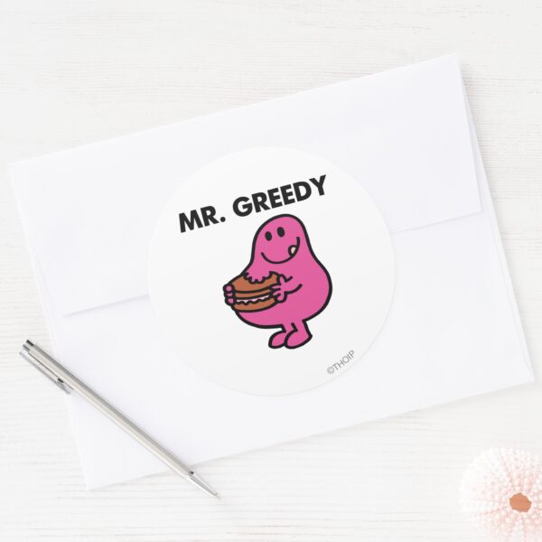 Mr. Greedy Eating Cake Classic Round Sticker