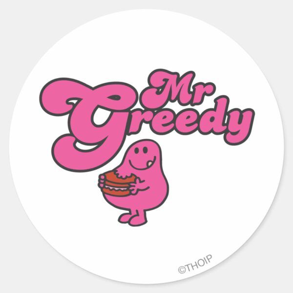 Mr._Greedy_Enjoying_Dessert_Classic_Round_Sticker_1 Mr. Greedy Enjoying Dessert Classic Round Sticker