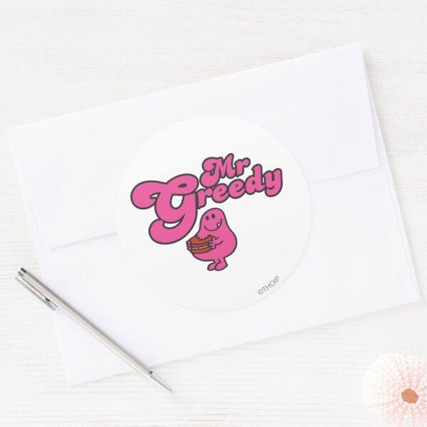 Mr._Greedy_Enjoying_Dessert_Classic_Round_Sticker_3 Mr. Greedy Enjoying Dessert Classic Round Sticker