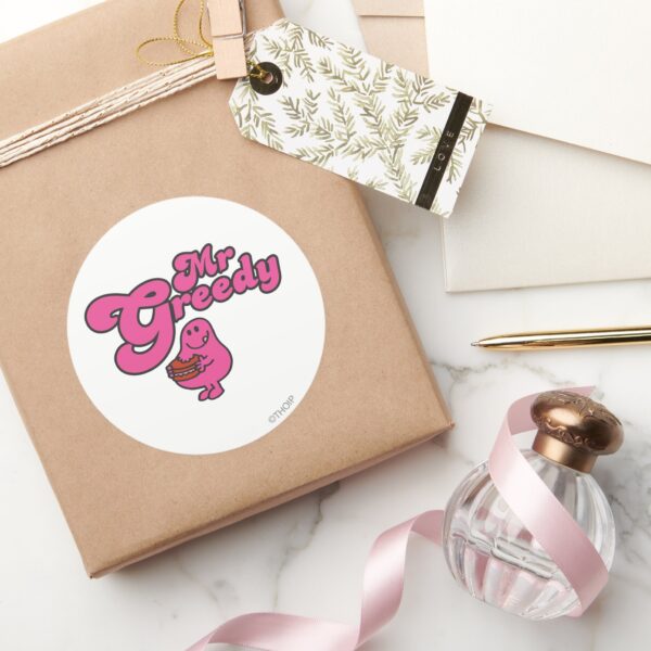 Mr._Greedy_Enjoying_Dessert_Classic_Round_Sticker_5 Mr. Greedy Enjoying Dessert Classic Round Sticker