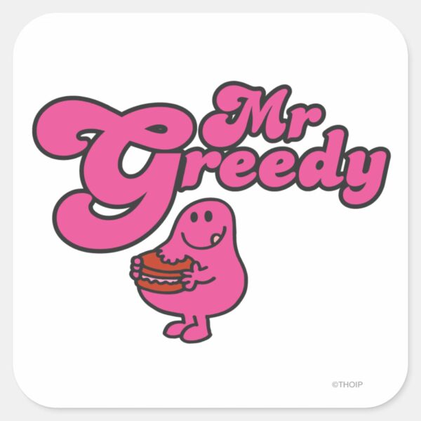 Mr._Greedy_Enjoying_Dessert_Square_Sticker_1 Mr. Greedy Enjoying Dessert Square Sticker