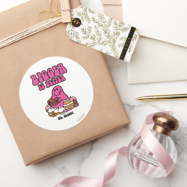 Mr._Greedy___Bigger_Is_Better_Classic_Round_Sticker_5 Mr. Greedy Bigger Is Better Classic Round Sticker