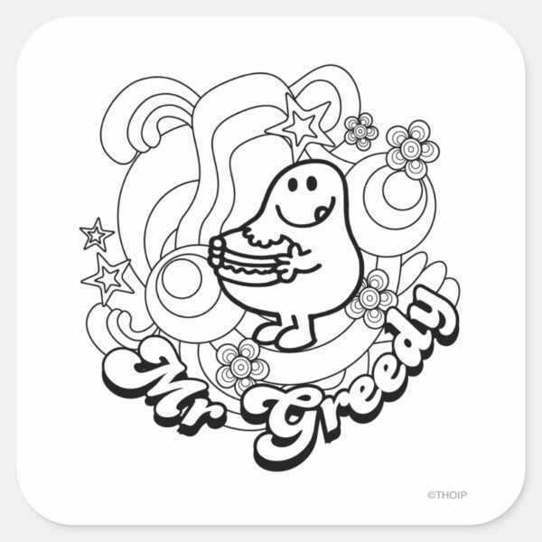 Mr._Greedy___Black_&_White_Swirls_&_Stars_Square_Sticker_1 Mr. Greedy Black White Swirls Stars Square Sticker