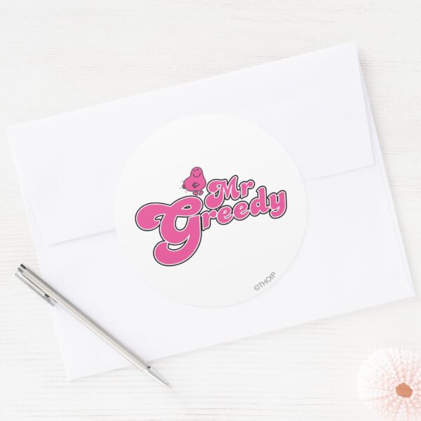 Mr. Greedy Pink Lettering Classic Round Sticker