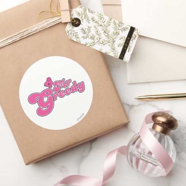 Mr. Greedy Pink Lettering Classic Round Sticker