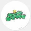 Mr._Happy_Sliding_Down_Green_Lettering_Classic_Round_Sticker_1 Mr. Happy Sliding Down Green Lettering Classic Round Sticker