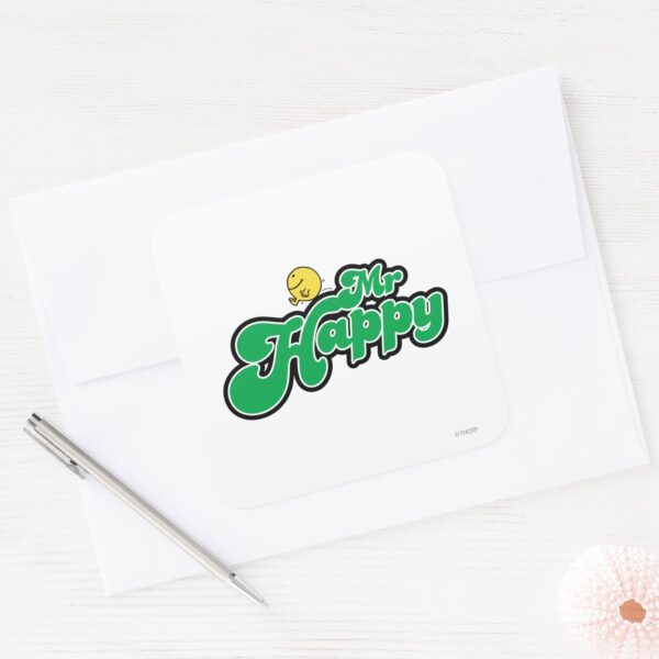 Mr._Happy_Sliding_Down_Green_Lettering_Square_Sticker_3 Mr. Happy Sliding Down Green Lettering Square Sticker