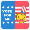 Mr._Happy_Vote_For_Me_Flag_Square_Sticker_1 Mr. Happy Vote For Me Flag Square Sticker