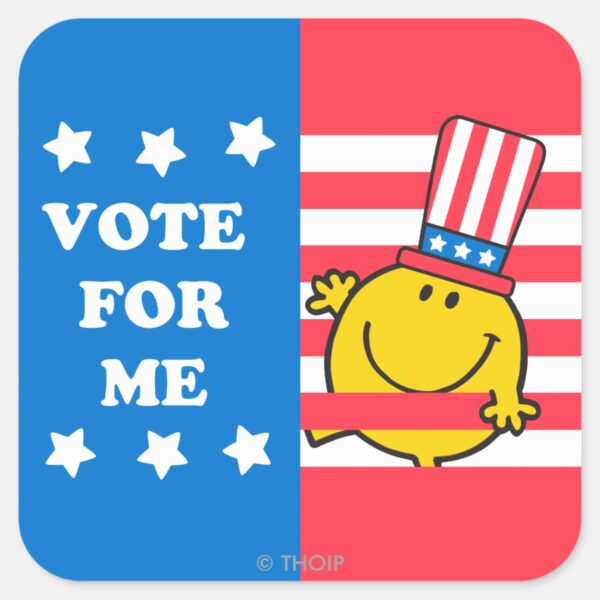 Mr._Happy_Vote_For_Me_Flag_Square_Sticker_1 Mr. Happy Vote For Me Flag Square Sticker