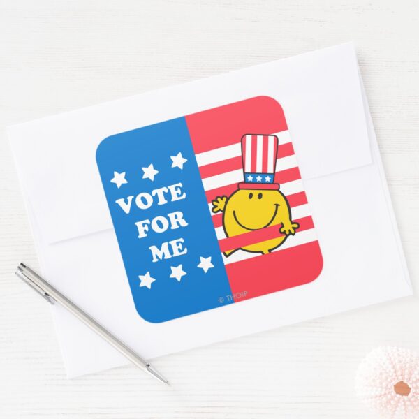 Mr._Happy_Vote_For_Me_Flag_Square_Sticker_3 Mr. Happy Vote For Me Flag Square Sticker