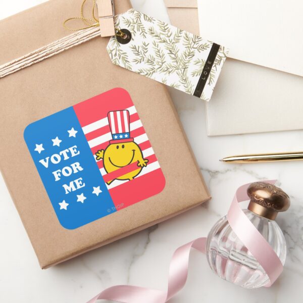 Mr._Happy_Vote_For_Me_Flag_Square_Sticker_5 Mr. Happy Vote For Me Flag Square Sticker