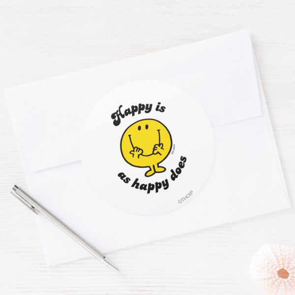 Mr._Happy___Happy_Is_As_Happy_Does_Classic_Round_Sticker_3 Mr. Happy Happy Is As Happy Does Classic Round Sticker