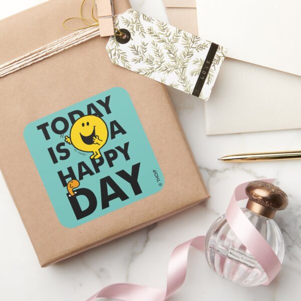 Mr._Happy___Today_is_a_Happy_Day_Square_Sticker_5 Mr. Happy Today Is A Happy Day Square Sticker