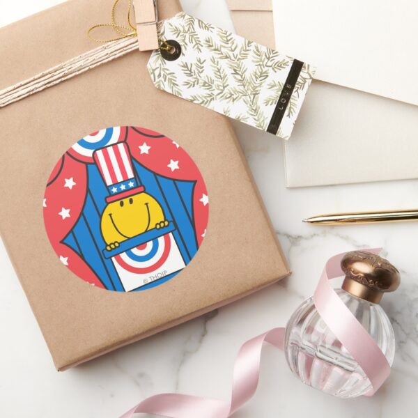 Mr._Happy_at_the_Podium_Classic_Round_Sticker_5 Mr. Happy At The Podium Classic Round Sticker