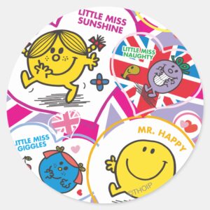 Mr. Men Little Miss UK Hearts Classic Round Sticker