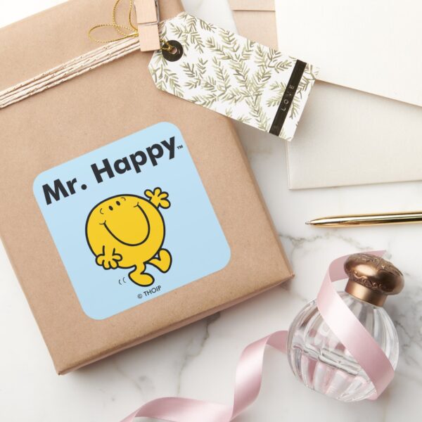 Mr._Men___Mr._Happy_Is_Always_Happy_Square_Sticker_5 Mr. Men Mr. Happy Is Always Happy Square Sticker