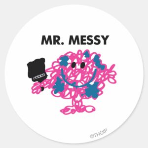 Mr. Messy Holding A Paintbrush Classic Round Sticker
