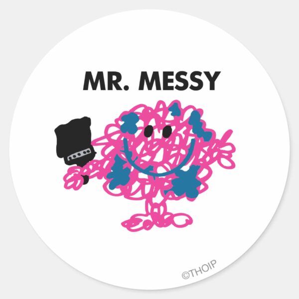 Mr._Messy_Holding_A_Paintbrush_Classic_Round_Sticker_1 Mr. Messy Holding A Paintbrush Classic Round Sticker