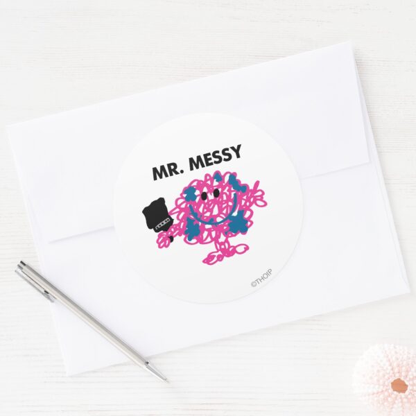 Mr._Messy_Holding_A_Paintbrush_Classic_Round_Sticker_3 Mr. Messy Holding A Paintbrush Classic Round Sticker