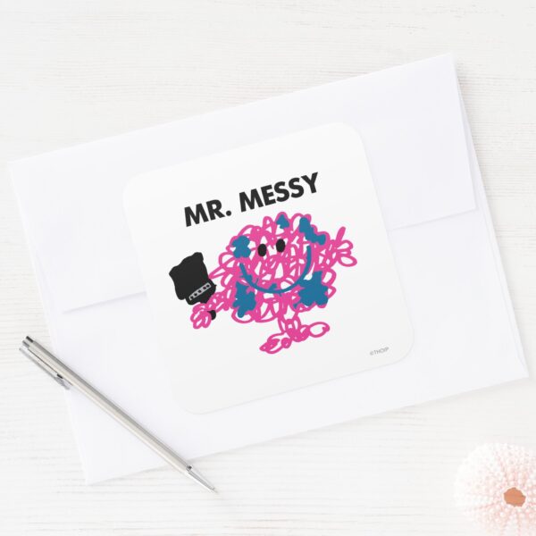 Mr._Messy_Holding_A_Paintbrush_Square_Sticker_3 Mr. Messy Holding A Paintbrush Square Sticker