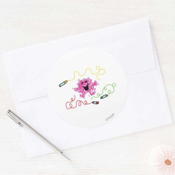 Mr._Messy_Playing_With_Crayons_Classic_Round_Sticker_3 Mr. Messy Playing With Crayons Classic Round Sticker