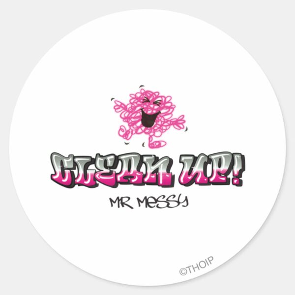 Mr._Messy_Says_Clean_Up_Classic_Round_Sticker_1 Mr. Messy Says Clean Up Classic Round Sticker