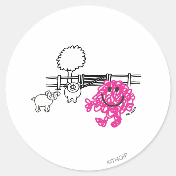 Mr._Messy_&_Two_Pigs_Classic_Round_Sticker_1 Mr. Messy Two Pigs Classic Round Sticker