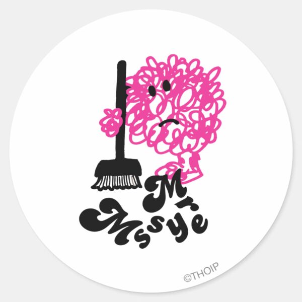 Mr._Messy___Broom_&_Name_Classic_Round_Sticker_1 Mr. Messy Broom Name Classic Round Sticker