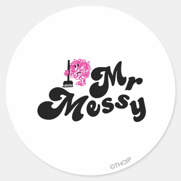 Mr._Messy___Cleaning_With_Broom_Classic_Round_Sticker_1 Mr. Messy Cleaning With Broom Classic Round Sticker
