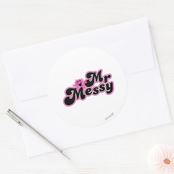 Mr._Messy___Large_Black_&_Pink_Letters_Classic_Round_Sticker_3 Mr. Messy Large Black Pink Letters Classic Round Sticker
