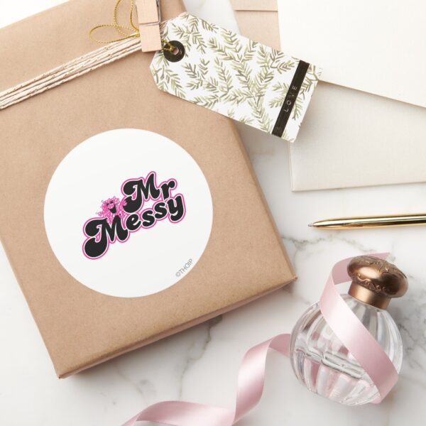 Mr._Messy___Large_Black_&_Pink_Letters_Classic_Round_Sticker_5 Mr. Messy Large Black Pink Letters Classic Round Sticker