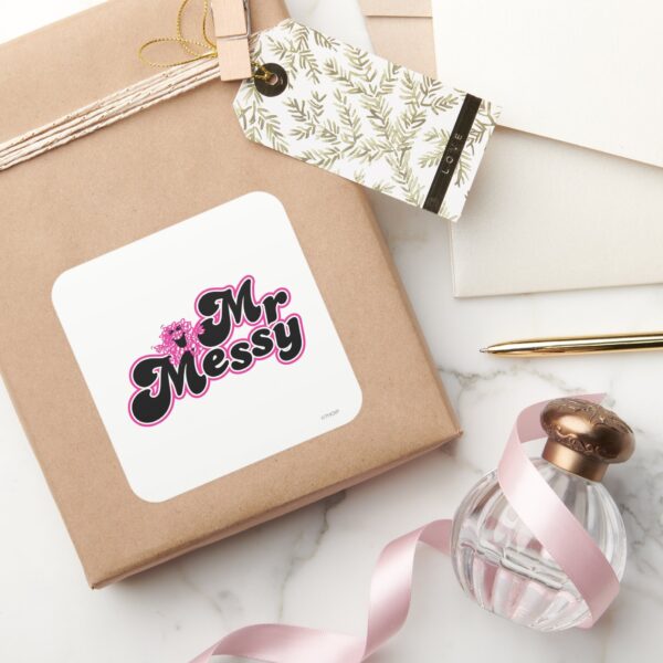 Mr._Messy___Large_Black_&_Pink_Letters_Square_Sticker_5 Mr. Messy Large Black Pink Letters Square Sticker
