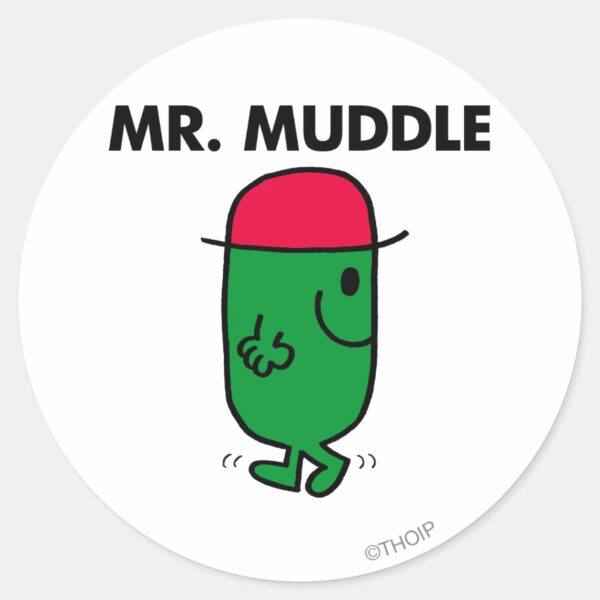 Mr._Muddle___Walking_Backwards_Classic_Round_Sticker_1 Mr. Muddle Walking Backwards Classic Round Sticker