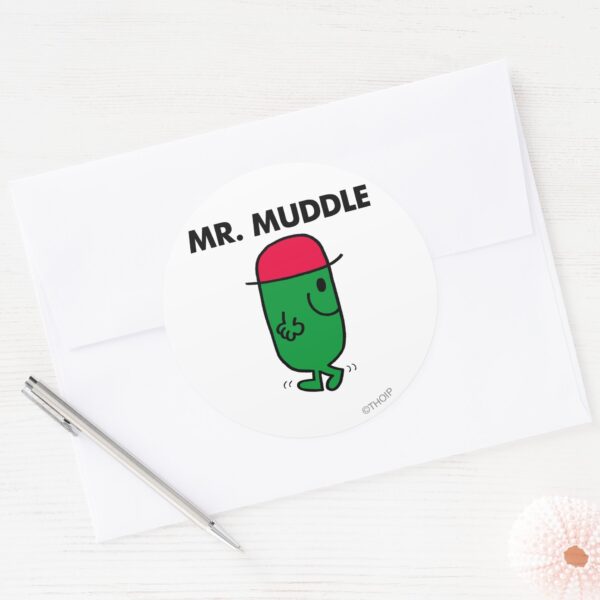 Mr._Muddle___Walking_Backwards_Classic_Round_Sticker_3 Mr. Muddle Walking Backwards Classic Round Sticker