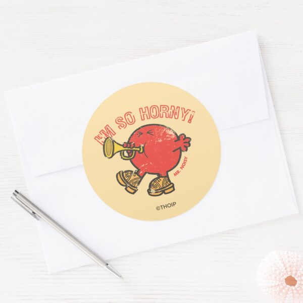 Mr._Noisy_Tooting_His_Horn_Classic_Round_Sticker_3 Mr. Noisy Tooting His Horn Classic Round Sticker