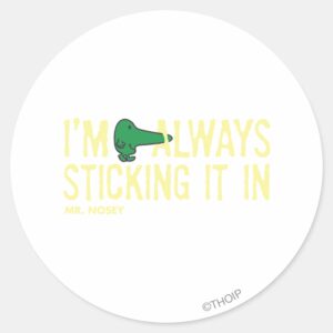 Mr. Nosey Nosing Around Yellow Lettering Classic Round Sticker