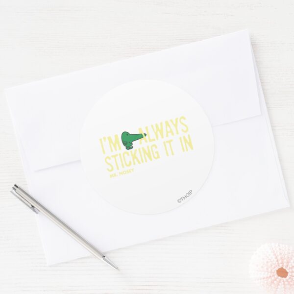 Mr._Nosey_Nosing_Around___Yellow_Lettering_Classic_Round_Sticker_3 Mr. Nosey Nosing Around Yellow Lettering Classic Round Sticker