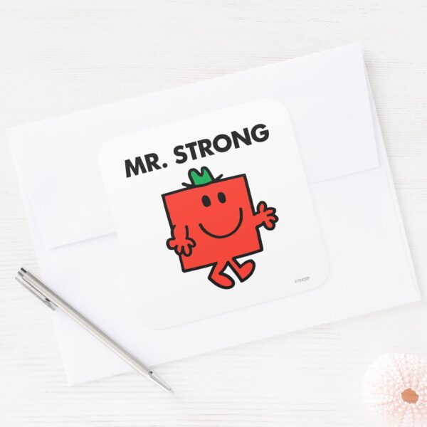 Mr._Strong_Waving_Hello_Square_Sticker_3 Mr. Strong Waving Hello Square Sticker