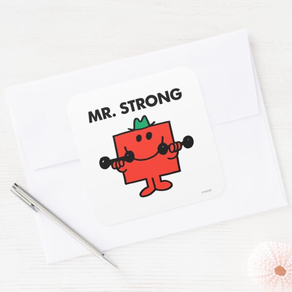 Mr._Strong___Lifting_Weights_Square_Sticker_3 Mr. Strong Lifting Weights Square Sticker