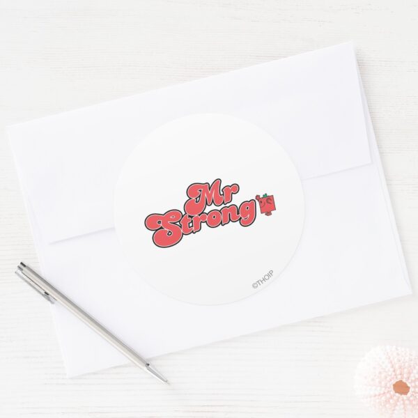 Mr._Strong___Red_Lettering_Classic_Round_Sticker_3 Mr. Strong Red Lettering Classic Round Sticker