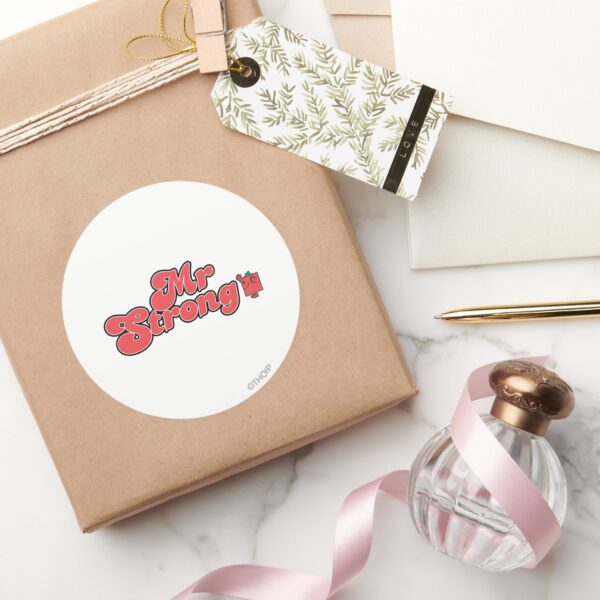 Mr._Strong___Red_Lettering_Classic_Round_Sticker_5 Mr. Strong Red Lettering Classic Round Sticker