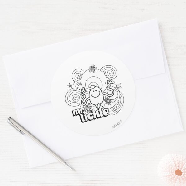 Mr._Tickle___Black_&_White_Swirls_&_Stars_Classic_Round_Sticker_3 Mr. Tickle Black White Swirls Stars Classic Round Sticker