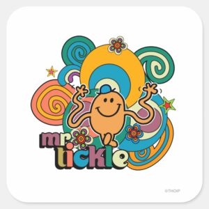 Mr. Tickle Psychedelic Swirls Stars Flowers Square Sticker