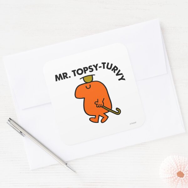 Mr._Topsy-Turvy___Upside_Down_Hat_&_Cane_Square_Sticker_3 Mr. Topsy Turvy Upside Down Hat Cane Square Sticker