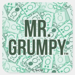 Mr Grumpy Green Name And Character Toss Pattern Square Sticker