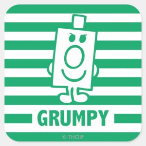 Mr Grumpy Mischievous Grin And Green Stripes Square Sticker