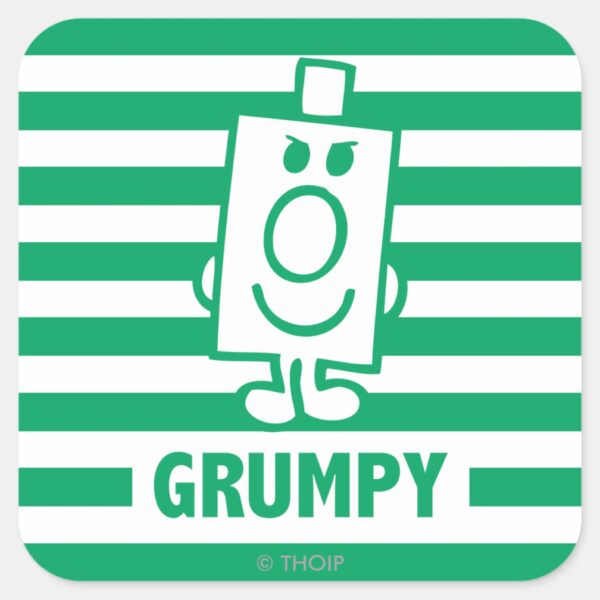 Mr_Grumpy___Mischievous_Grin_and_Green_Stripes_Square_Sticker_1 Mr Grumpy Mischievous Grin And Green Stripes Square Sticker
